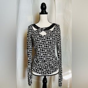 INC International Concepts Beaded Stretch Long Sleeve Blouse